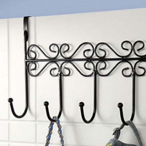Porte-hanger sur porte, 5 crochets métal anti-scratch, 38cm noir/blanc/café, capacité 20kg, pour salle de bain/vestiaire.