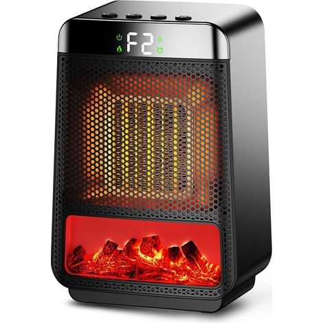 Chauffage d'appoint, 1500W Chauffage Soufflant, ECO Radiateur Céramique PTC avec Minuterie et Lumière d'ambiance de Flamme 3D, Ventilateur de Chauffage Portable pour Salon, Salle de Bain, Bureau (1/5)