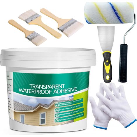 5Kg/202Fl.oz Liquide Étanchéité Transparent Scellant Invisible Imperméable Brosse Mastic Couteau Gants de Travail Rouleau de Peinture,pour la Toiture de la Salle de Bain de la Maison (1/5)