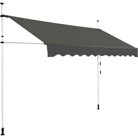 Auvent de balcon extensible 300 x 120 cm en polyester étanche avec cadre réglable et manivelle sans perçage pour balcon et terrasse (1/5)