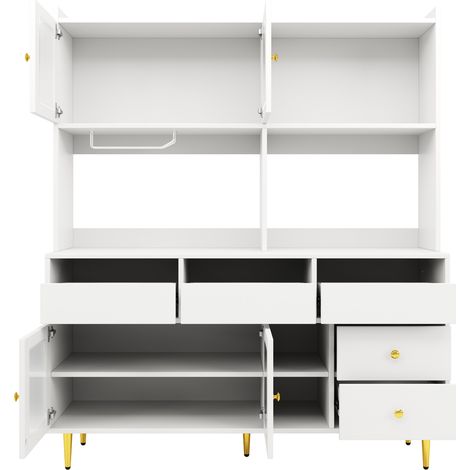 Modernes Sideboard mit geriffeltem Glas, Glashalter und Flaschenregal 145x39x171 cm (1/5)