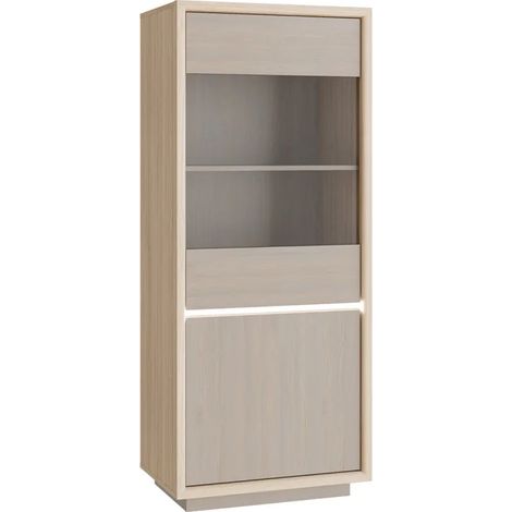 Vitrine 66 cm décor bois de chêne et pin avec éclairage LED – FREYA