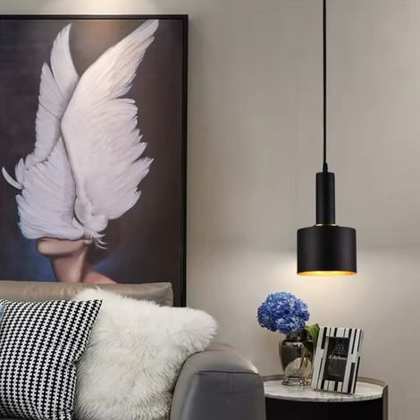 Lampadario moderno pendente a sospensione in ferro Nero attacco lampadine E27 per salone e penisole cucina (1/5)