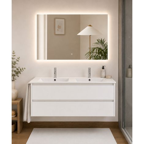 Meuble de salle de bain avec vasque ORIGENBATH IBIZA sans miroir 120x45 cm double vasque blanc nordique
