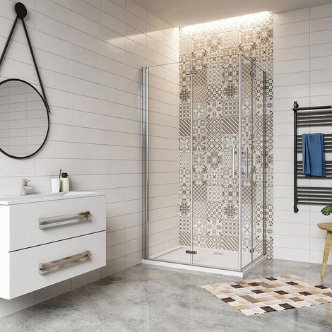 76x76x195cm porte de douche pivotante � charni�re avec un receveur correspondant � la dimension de la cabine de douche (1/5)