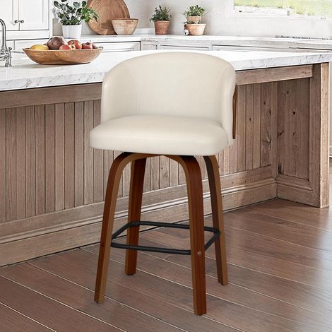 Barhocker mit Lehne 66cm drehbar Holz Kunstleder weiß (1/5)