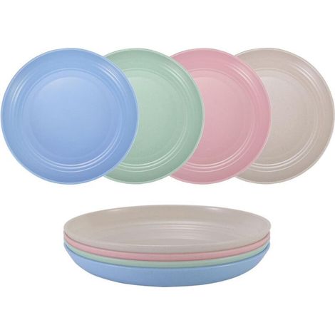 Petites assiettes en paille de blé incassables, ensembles d'assiettes réutilisables de 4, lavables au lave-vaisselle et au micro-ondes, parfaites pour le dîner (1/4)