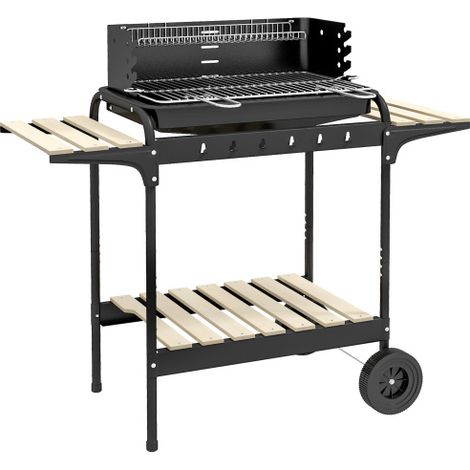 TAISHENGDA-Barbecue au charbon de bois en métal BBQ Smoker avec roues, grille réglable en hauteur, tablette à bois, chariot mobile Barbecue au charbon de bois, barbecue au charbon pour camping, terras