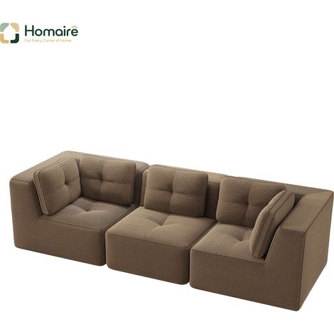 Canapé modulable en velours côtelé marron avec accoudoirs 297 x 104 x 69 cm HOMAIRE (1/5)