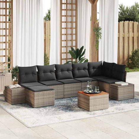 Conjunto de sofás de jardín 8 uds. Gris ratán sintético vidaXL (1/5)