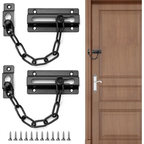 Lot de 2 chaînes de porte en acier inoxydable avec vis - Chaîne de porte intérieure - Chaîne de porte d'entrée - Chaîne de sécurité antivol - Pour hôtel, famille, portes intérieures (1/5)