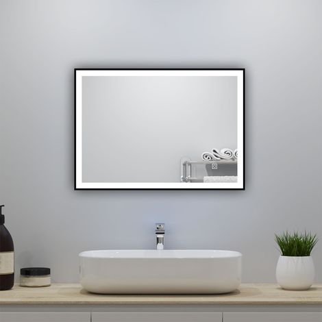 Acezanble miroir lumineux 70x50cm avec Anti-buée + 3 Couleurs + Dimmable, LED Miroir salle de bain