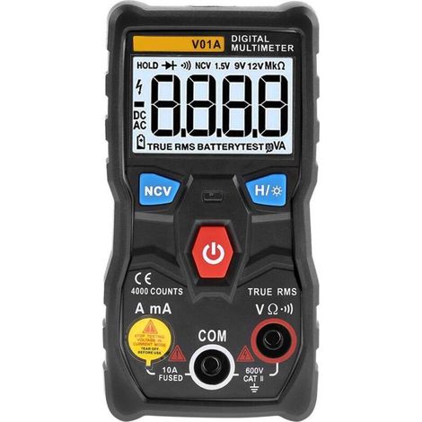 Multimètre à plage automatique , VA Multimètre numérique à valeur efficace vraie, courant alternatif/continu Tension en Ohm Testeur de continuité(Noir) 【Cadeau de Noël, cadeau du Nouvel An】 (1/5)