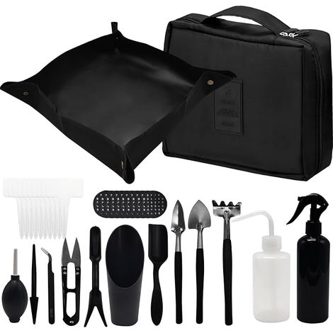 Garden Tool Kit, 17 Pieces Mini Gardening Tools with Foldable Potting Mat Succulent Tools Kit for Bonsai with Hand Storage Bag for Indoor Outdoor (1/5)