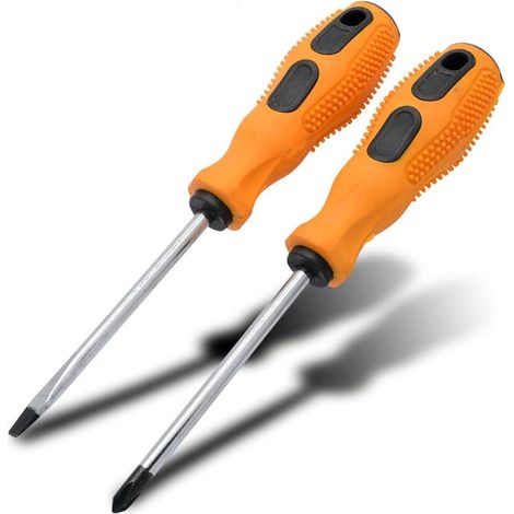 Lot de 2 tournevis magnétiques cruciformes et plats avec poignées ergonomiques antidérapantes pour travaux électroniques et de réparation multi-usages (1/4)