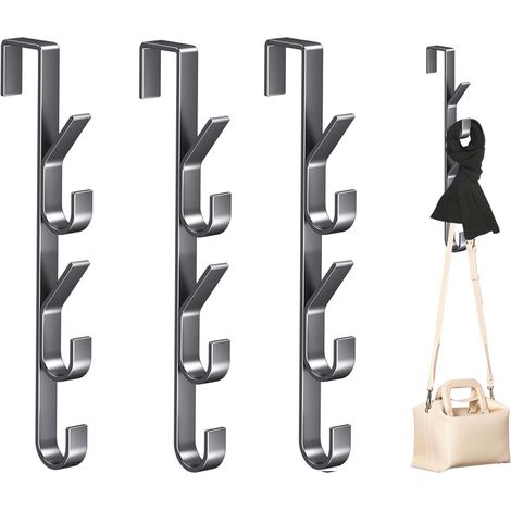 Lot de 4 crochets de porte - 5 crochets, cintres multi-usages, crochets de rangement verticaux pour vêtements et chapeaux, gris pistolet