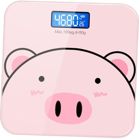 Balance Corporelle Numérique Multifonction en Verre Trempé Charge Usb, Design Cartoon Rose, Pèse-personne Précis et Rechargeable, Présent pour Famille et Sportifs (1/5)