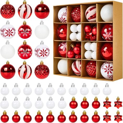 Ensemble de 42 boules de Noël rouges et blanches, décorations de sapin incassables, à suspendre au sapin comme décorations de Noël. (1/5)