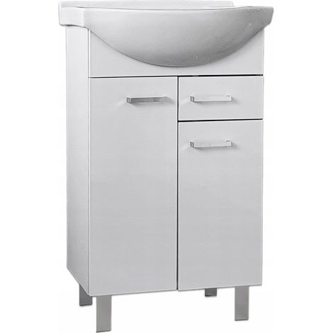 Badezimmermöbel - 55 cm - Weiß glänzend - Elegant und funktional - Mit Waschbecken (1/5)