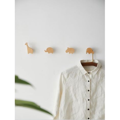 Patères murales en bois motif animaux sauvages naturels, pour enfants, bébés, crèche, lot de 4 (1/5)
