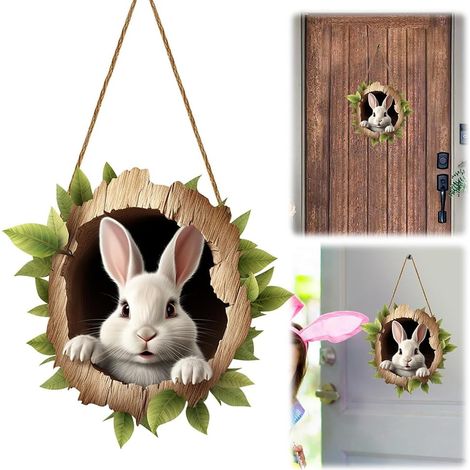 Plaque de porte de Pâques en forme de lapin - Panneau de bienvenue pour les vacances - Décoration murale (1/5)