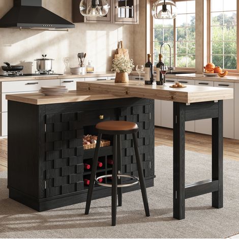 Isla de cocina giratoria 120-197 x 40 x 74,2 cm, aparador lateral multifunción con almacenamiento, MDF y metal - negro (1/5)