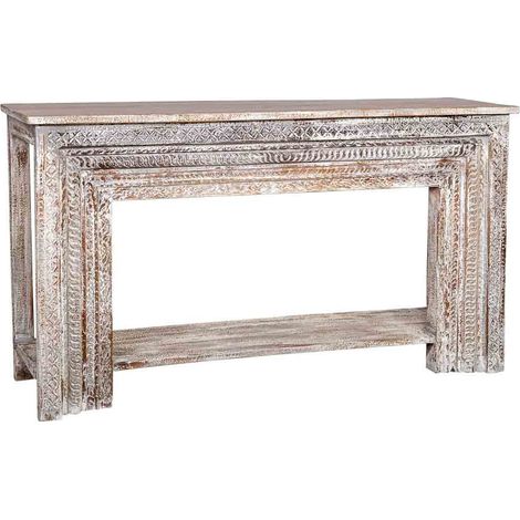 Recibidor de madera tallada artesanal envejecido marron 160x39x86