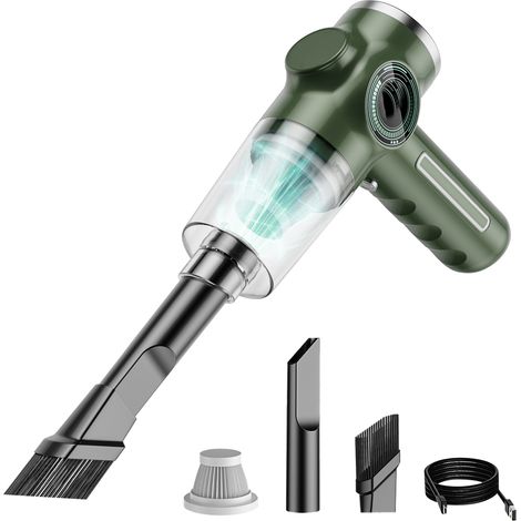 Ortviai Aspirateur Portable Sans Fil pour Maison et Voiture – Écran Numérique, Filtre Réutilisable, 6000 Pa, Vert (1/5)
