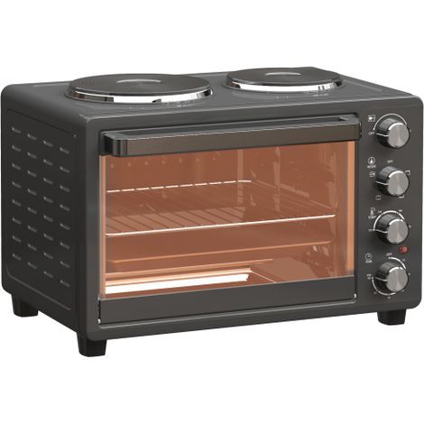 Mini forno per pizza da 28 litri e 2600 W, temperatura regolabile da 100 a 230 °C, timer da 60 minuti, con 2 piastre riscaldanti, teglia e griglia, colore nero, montaggio in loco. (1/5)