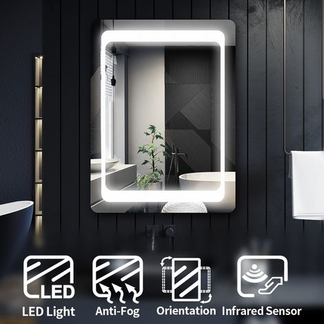 ELEGANT Anti-Fog Mirror Aluminium Framed Illuminated Bathroom Mirror 800x600mm Mirror with Infrared Sensor (1/5)