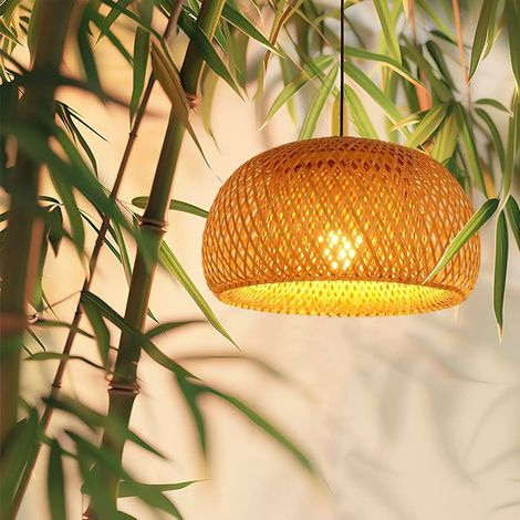 Luminaire suspension bambou 30cm fait main – Plafonnier style chinois, déco intérieure moderne pour salle à manger, chambre, salon, restaurant, sans ampoule (1/5)