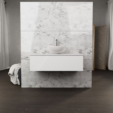 Inda - Mobile bagno L.100 con lavabo in appoggio / Bianco lucido