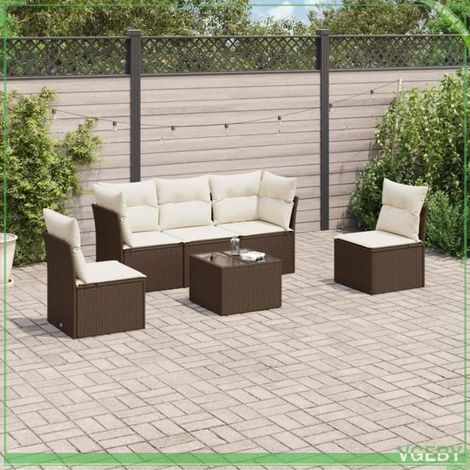 Salon de jardin 6 pcs - résine tressée marron - coussins déhoussables - table verre trempé (1/3)
