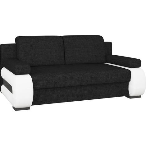 Canapé convertible 2 places tissu noir et simili cuir blanc Korina 202cm (1/5)
