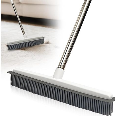 Balai en Caoutchouc 2 en 1,Brosse en Caoutchouc avec Raclette,Élimine Les Poils de Chat et Chien,pour Fenêtres,Parquets,Carrelages et Tapis (Blanc) (1/5)