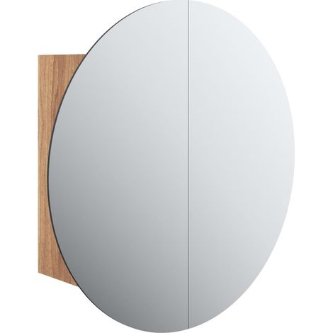Armoire de salle de bain miroir rond et LED Chêne 40x40x17,5 cm