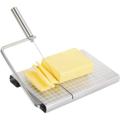 Trancheuse à fromage en acier inoxydable, outil de cuisine multifonction, planche à découper avec mesure précise et base antidérapante pour beurre, jambon, pain, légumes et fruits (1/5)