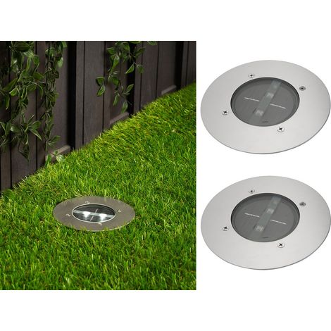 Solar LED Bodeneinbaustrahler 2er SET für Außen, Edelstahl rund Ø14cm IP67 (1/5)