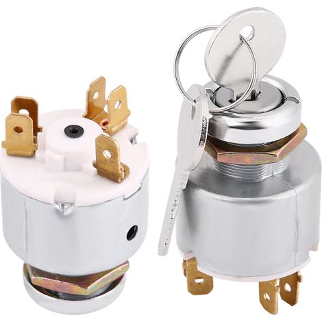 Contacteur d'allumage 12V universel 3 positions ON OFF Start avec 2 clés SPB501, métal argenté trou 19mm pour voiture moto bateau (1/5)