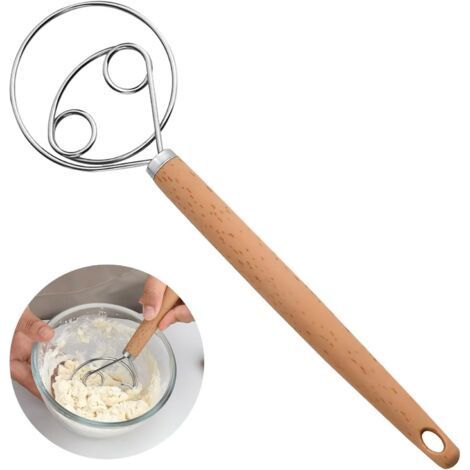 Danish Dough Whisk, Danish Dough Whisk, 10 Inch Dutch Whisk, Egg Beater with Plastic Handle, Mixer, Stainless Steel, Double Hole for Bread Dough, Pastry or Pastry Dough (1/5)