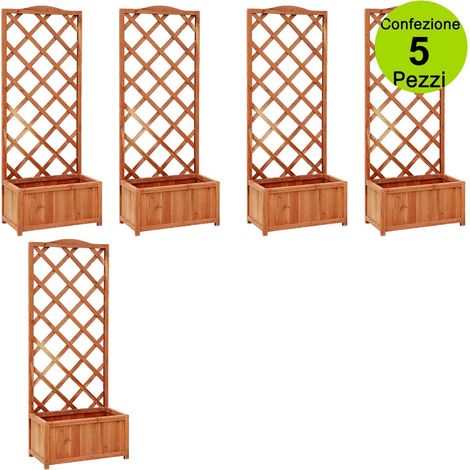 Multipack 5 pz fioriera in legno excelsior con traliccio slim per terrazzo giardino balcone verdemax