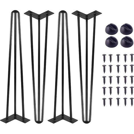 Hairpin Legs Coffee Table Legs 16 inch DIY Metal Table Legs Black 3 Rod 10mm with Free Screws and Floor Protector Feet (1/5)