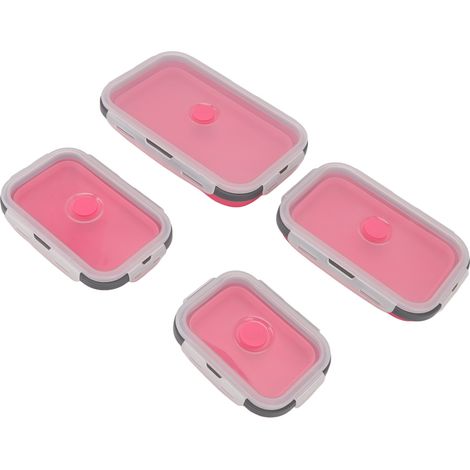 Lot de 4 boîtes de conservation alimentaire en silicone, pliables et portables, pour hommes et femmes, couleur rose rouge. (1/5)