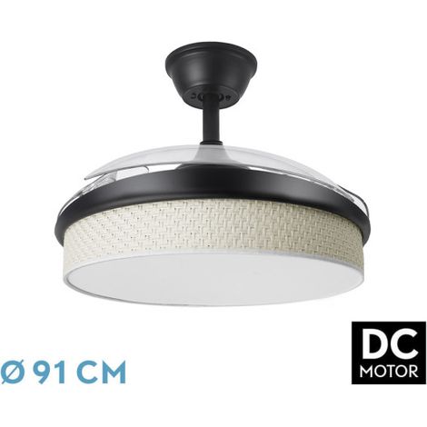 Abrila - Ventilador DC MODA  Color Negro con tres Aspas Desplegables ABS y Difusor Surco Gris  6 Velocidades Ajustables  3 Temperaturas de Luz  con Temporizador y Mando a Distancia Incluido (1/3)