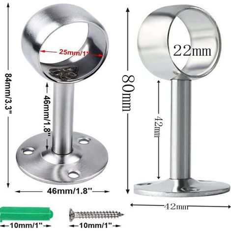Lot de 8 - Support De Tringle À Rideau Biluer Penderie Barre De Tige De Bride Avec Vis Et Tuyaux d'Expansion (1/5)