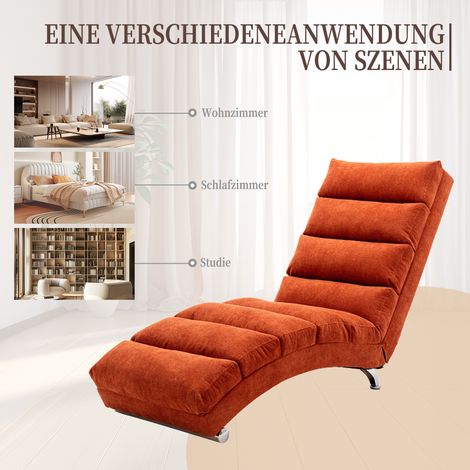Fauteuil inclinable fixe moderne, soutien complet du corps, vibrations douces, poches latérales de rangement, idéal pour bureau, salon et chambre (tissu lin orange) (1/5)