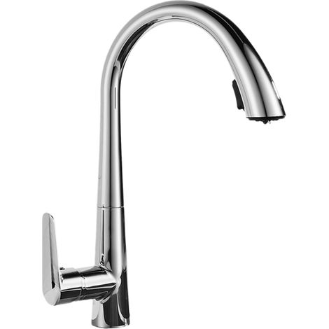 Robinet de cuisine pivotant 360° avec douchette extractible 2 modes de jet robinet de lavabo à bec haut, valve en céramique, tuyaux arrivée eau chaude/froide (1/5)