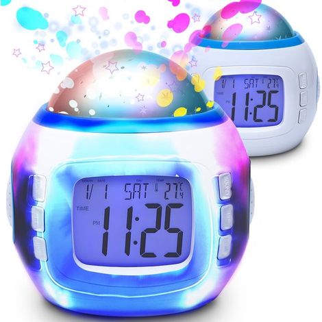 Reloj despertador con proyector Dailygoods con cielo estrellado,Reloj despertador digital,Indicador de temperatura,Función de calendario (1/5)
