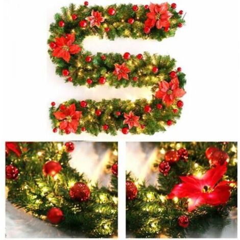 270cm Artificial Christmas Tree Garland with LED Lights, Artificial Rattan Garland with Decorative LED Lamp for Christmas Tree, Door, Staircase, Fireplace (1/5)