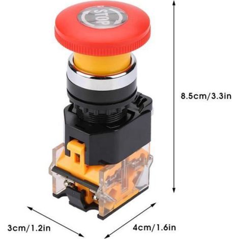 Interrupteur D Arret D Urgence - 22 Mm - Pour Demarreur Electromagnetique Contacteur Relais - 220 V 380 V - 10 A - Rouge - 1 Piece (1/4)